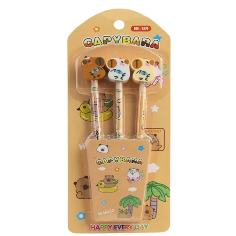 Kit 3 Lápis Capivara com Borracha – Papelaria Kawaii, Estudante, Fofo e Divertido em Oferta na Shopee