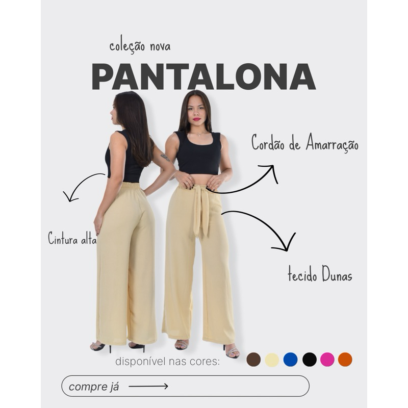 Pantalona Feminina Calça elegante cordão elástico na cintura no tecido Dunas do Trabalho/Uniforme ou pro Dia a Dia