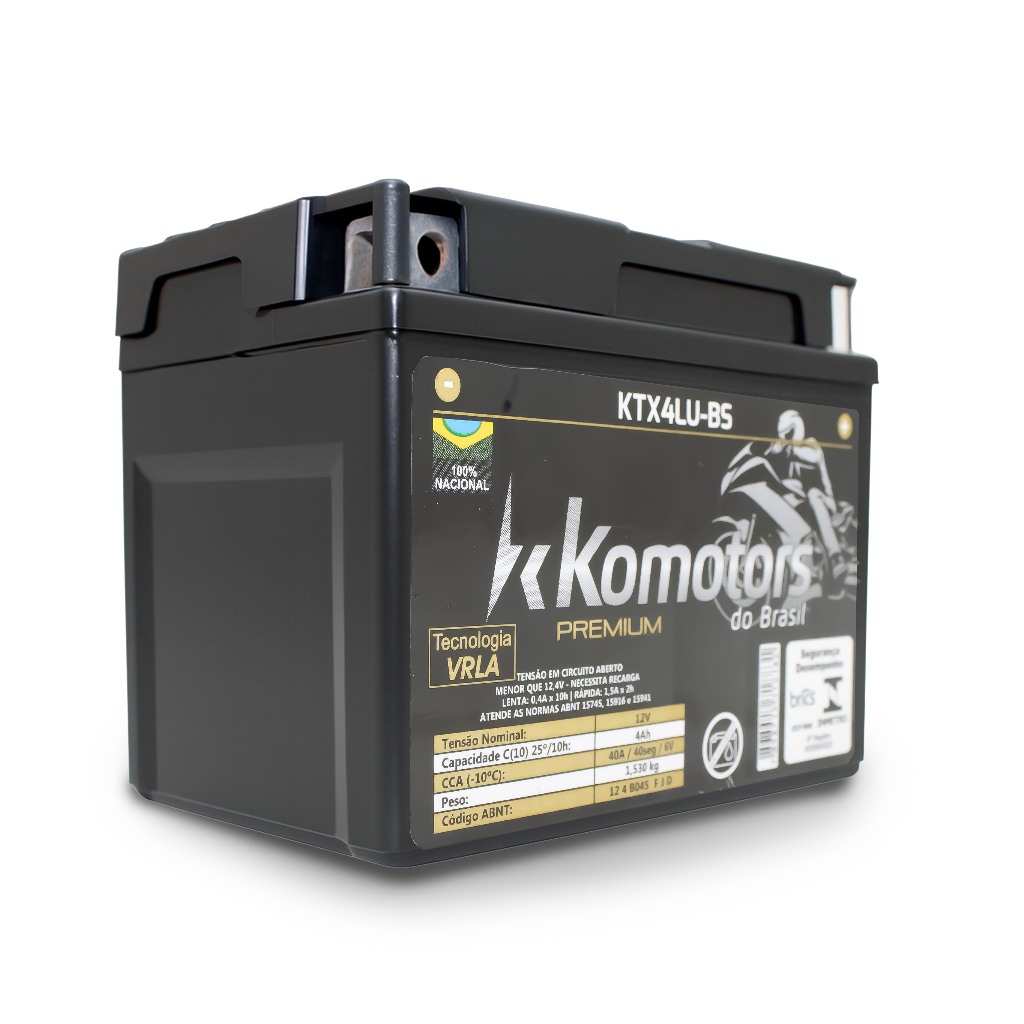 Bateria Moto KTX4LU-BS 12V 4Ah VRLA Biz 100 CRF 110F Neo 125 komotors