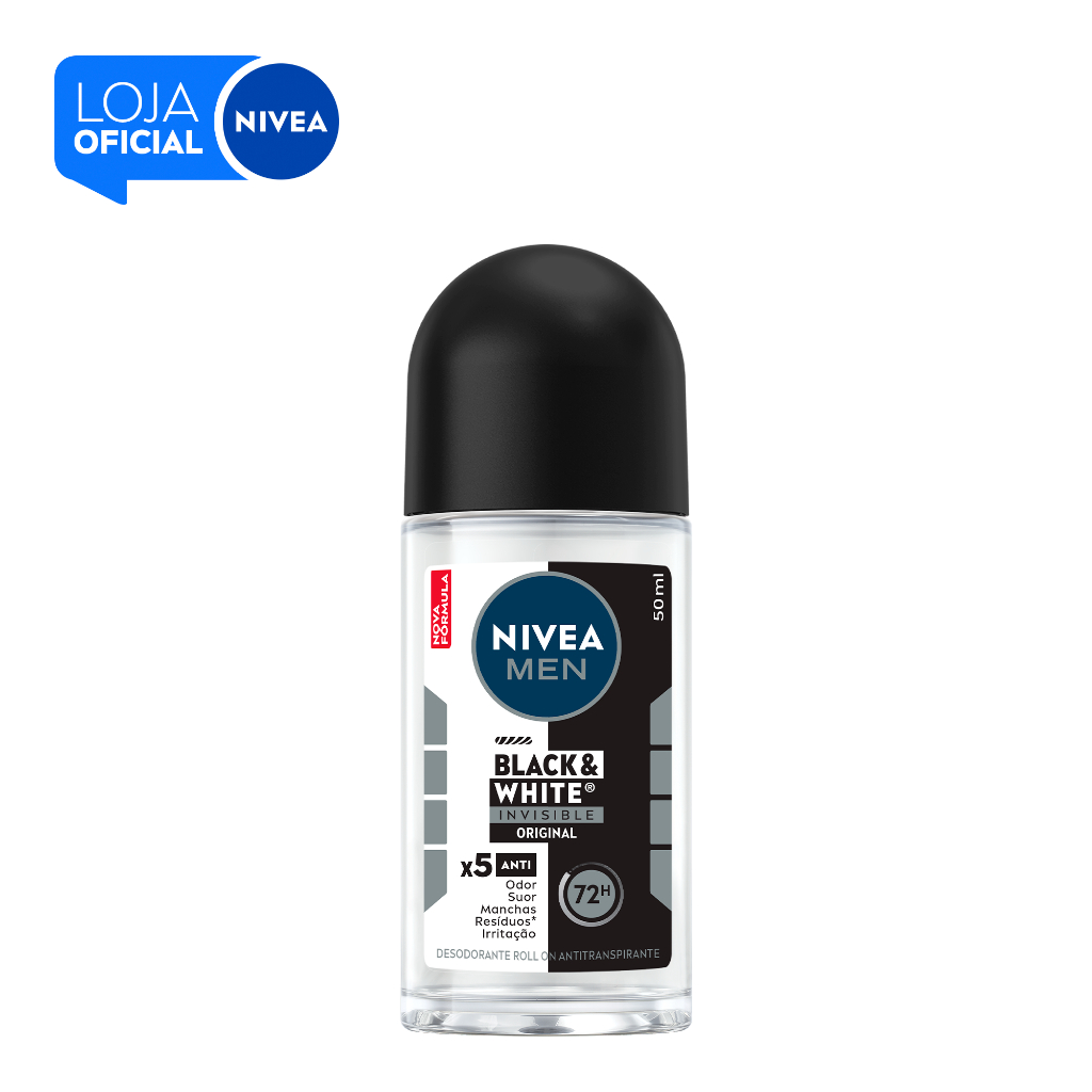 NIVEA MEN Desodorante Roll-on Black & White Invisible Original 50ml BBB 26 em Oferta na Shopee