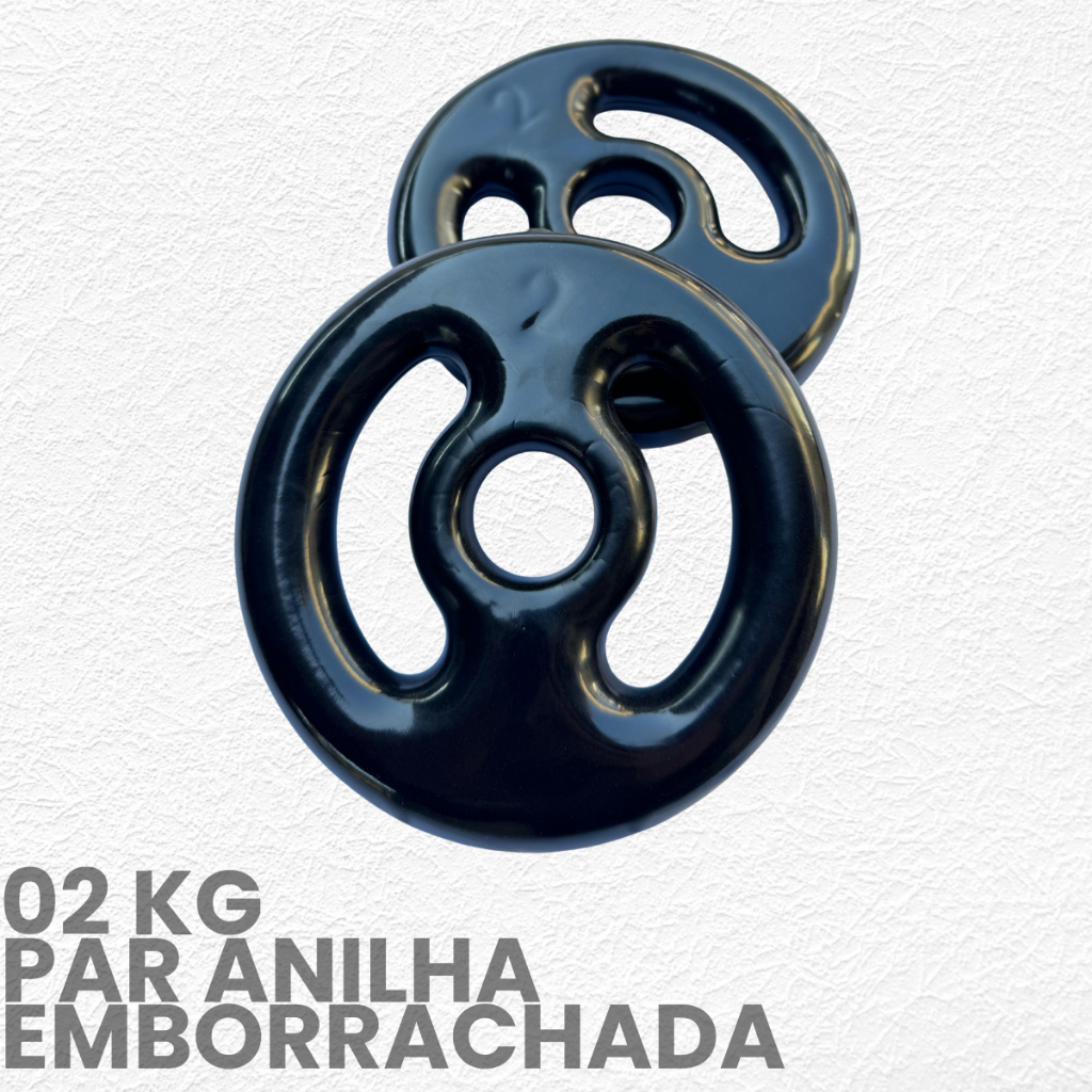 Par de anilha 2kg Emborrachada- peso de academia 2kg- 2 unid - Treino em casa