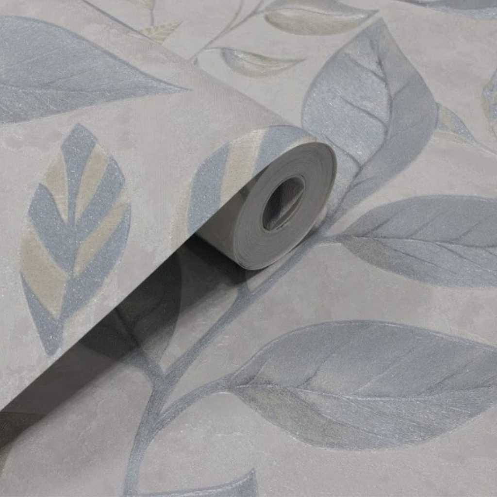 Papel de Parede Vinílico Folhagem Azul e Bege Elegante — imagem 2 de 2