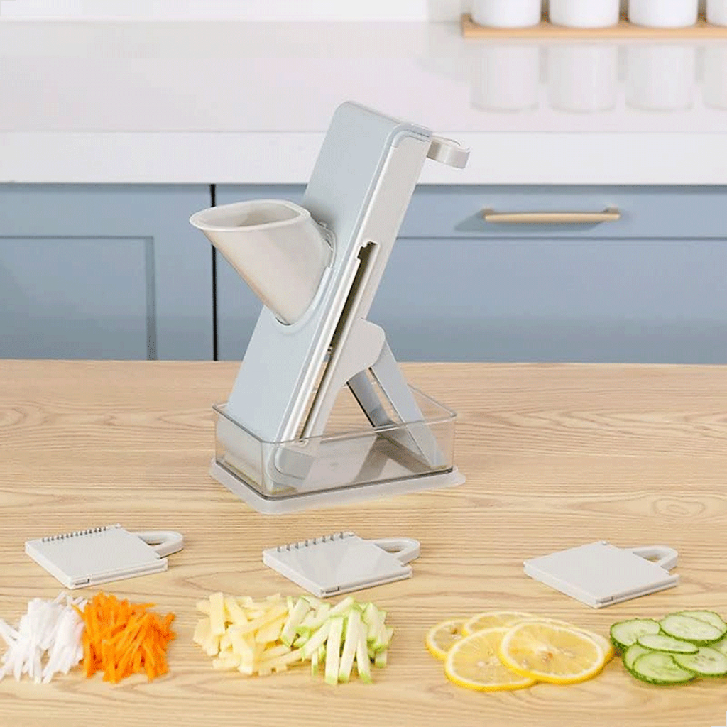 Fatiador ZOLELE Para Frutas Legumes e Vegetais Corte Preciso Com Recipiente 4 Em 1 Cor Cinza 600ML em Oferta na Shopee