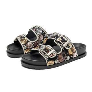Sandália Feminina Papete Cascalhos Birken com lantejoulas sandal bling bling228 em Oferta na Shopee