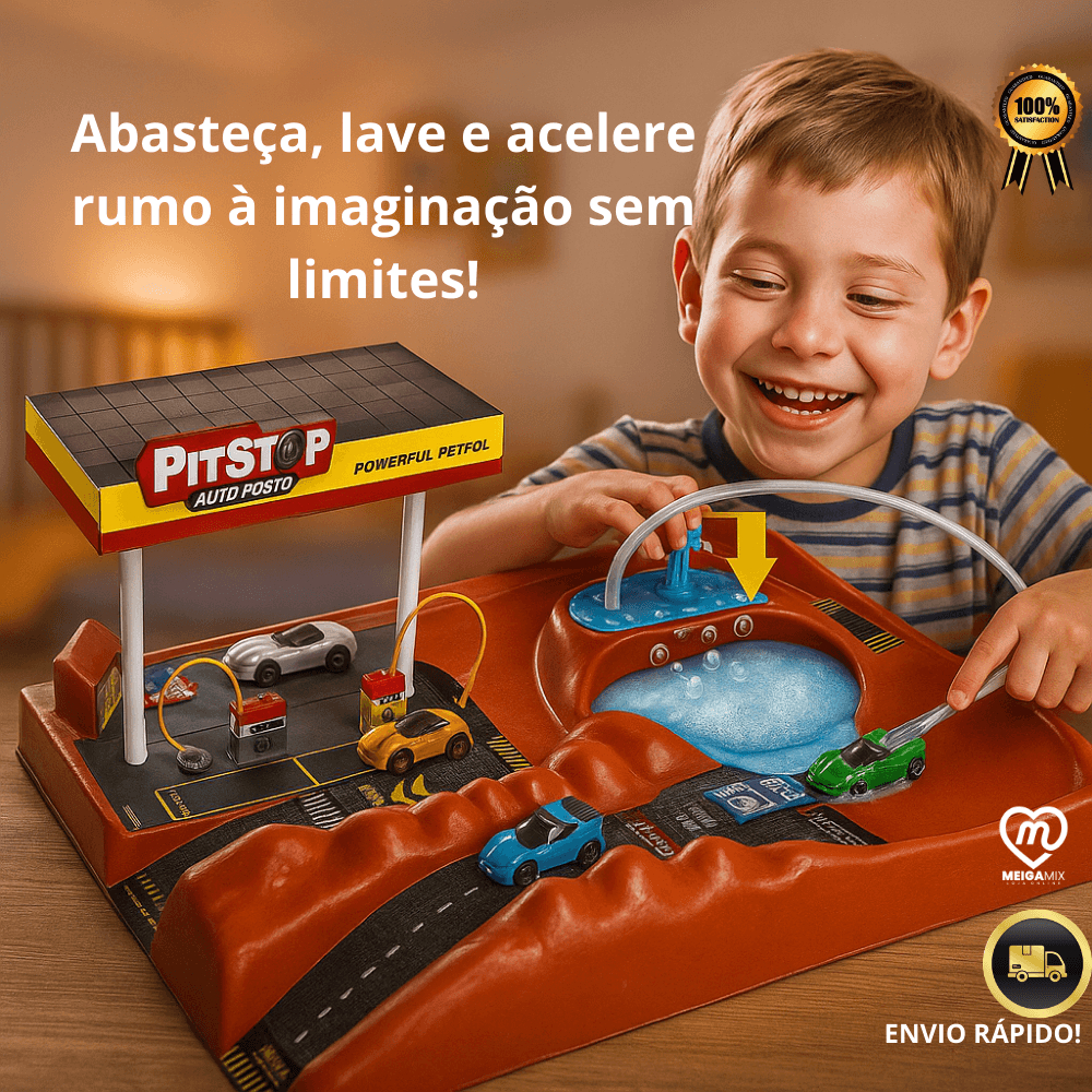 Auto Posto Pista Stop Lava Rápido Com 2 Carrinhos Brinquedo Pista Pit Stop Carrinho Lava Rápido