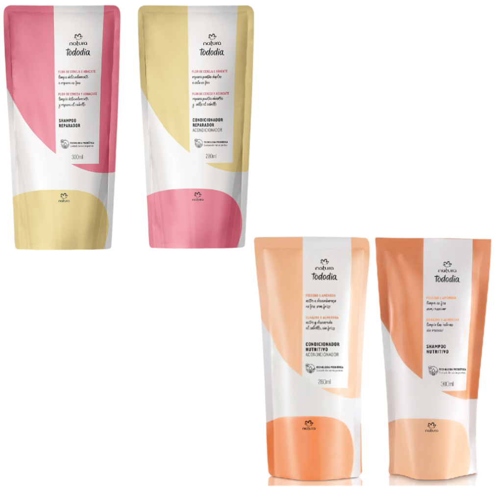 Kit Shampoo e Condicionador Natura Tododia - Flor de Cereja e Abacate / Pêssego e Amêndoa / Maçã Verde e Aloe Vera