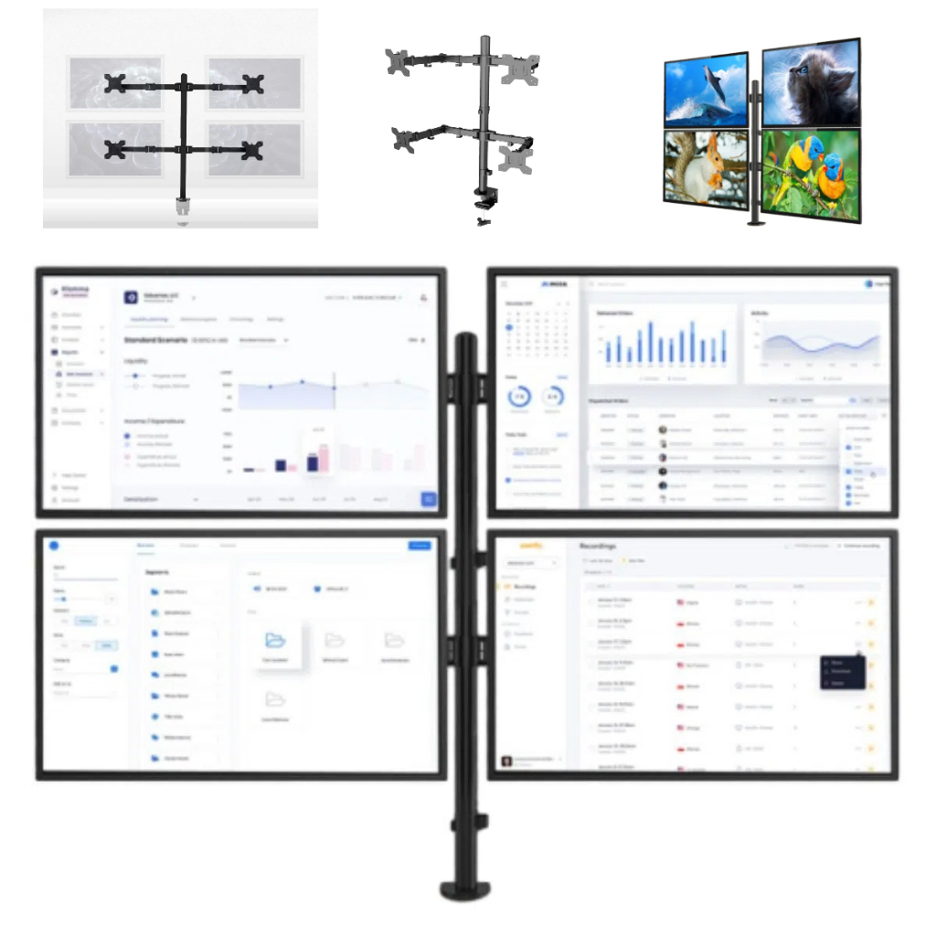 Suporte para monitor de computador de mesa com 4 telas e ajuste rotativo para várias telas 7903