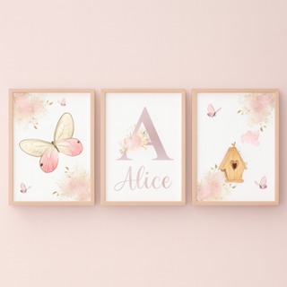 Kit 3 Quadros Decorativos Borboleta Casinha Meigo Meninas Com Nome Personalizado Quarto Sala em Oferta na Shopee