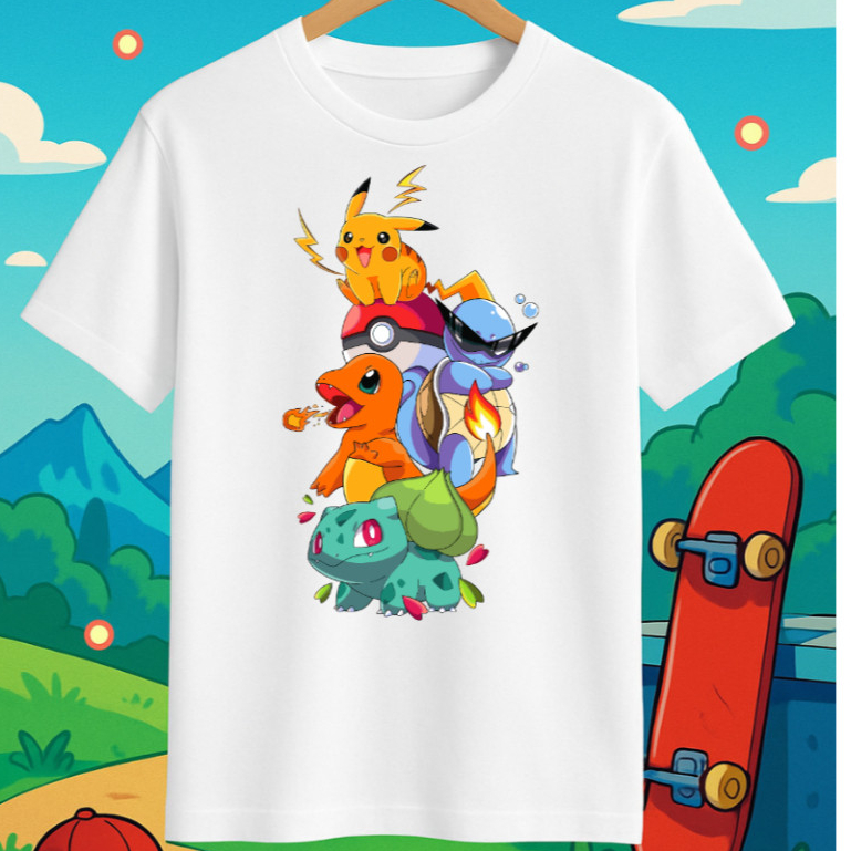 Camiseta camisa blusa infantil e adulta Pokémon  Pikachu  Casual Algodão