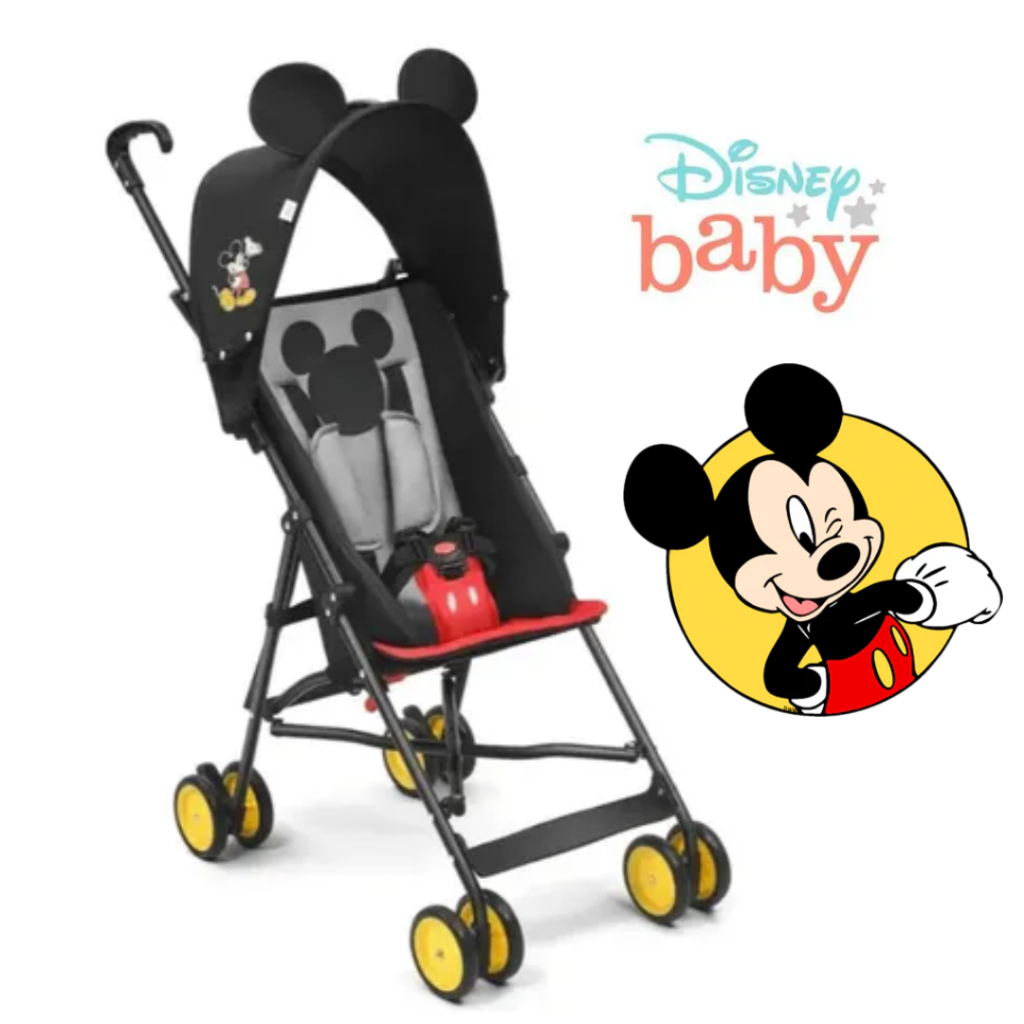 Carrinho Bebê Mickey Passeio Dobrável Retrátil Compacto Guarda Chuva MultiKids Disney