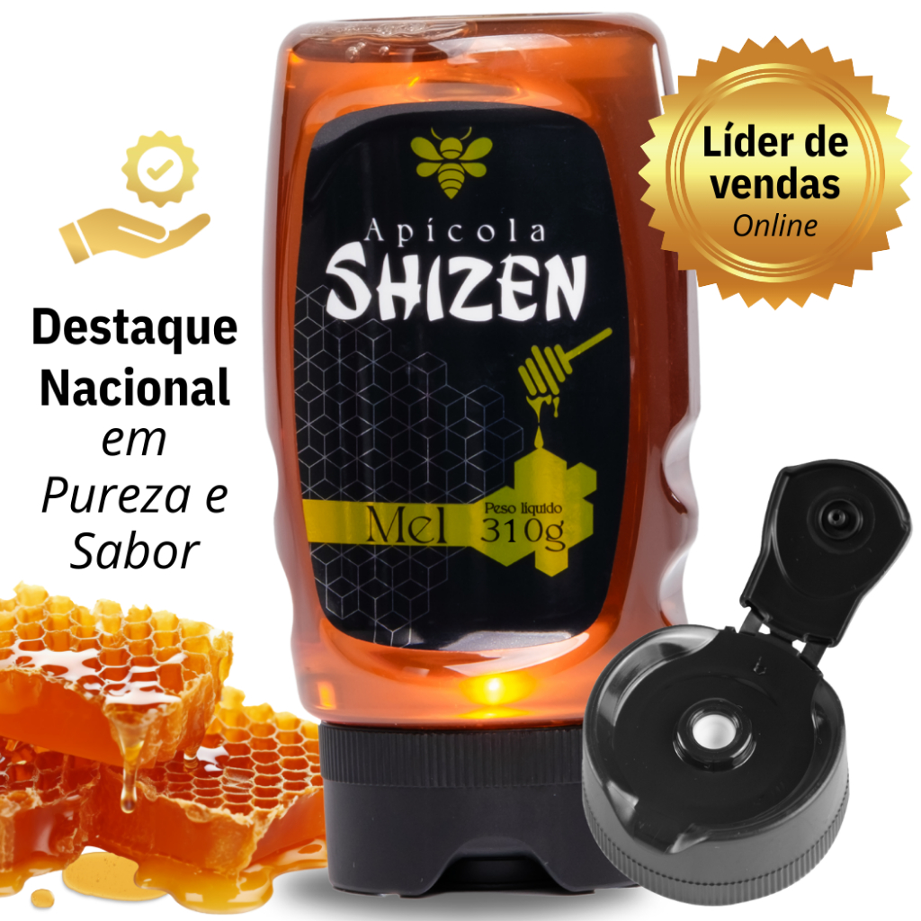 Mel Puro de Abelhas 310g | Apícola Shizen  | Válvula Corta-Pingo Inovadora | Florada Silvestre Premium | Sem Desperdíci
