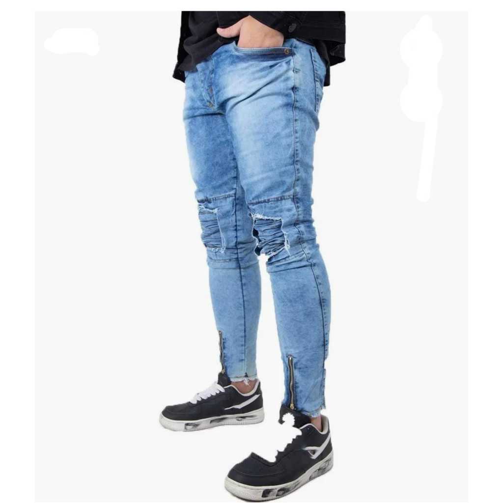 Calça Masculina Jeans Skinny Zíper Na Barra Destroyed — imagem 2 de 2