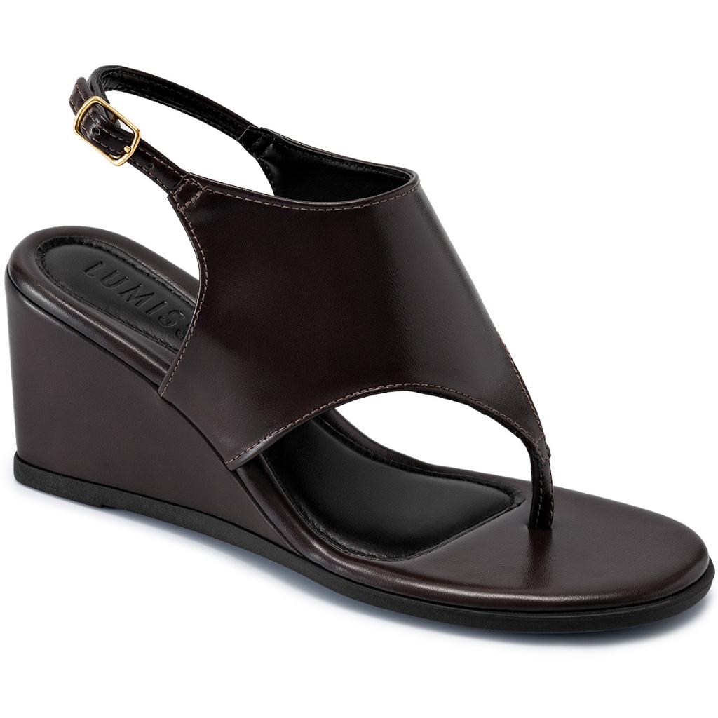 Sandália Feminina Lumiss Anabela De Dedo Confortável Bico Redondo Fivela Marrom em Oferta na Shopee