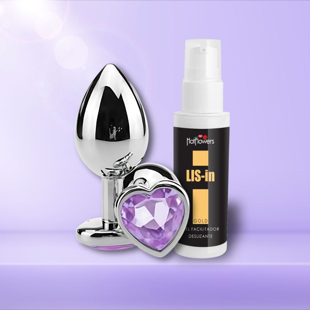 Kit Plug Anal em Aço Pequeno + Gel Lubrificante Lis-In Hotflowers em Oferta na Shopee