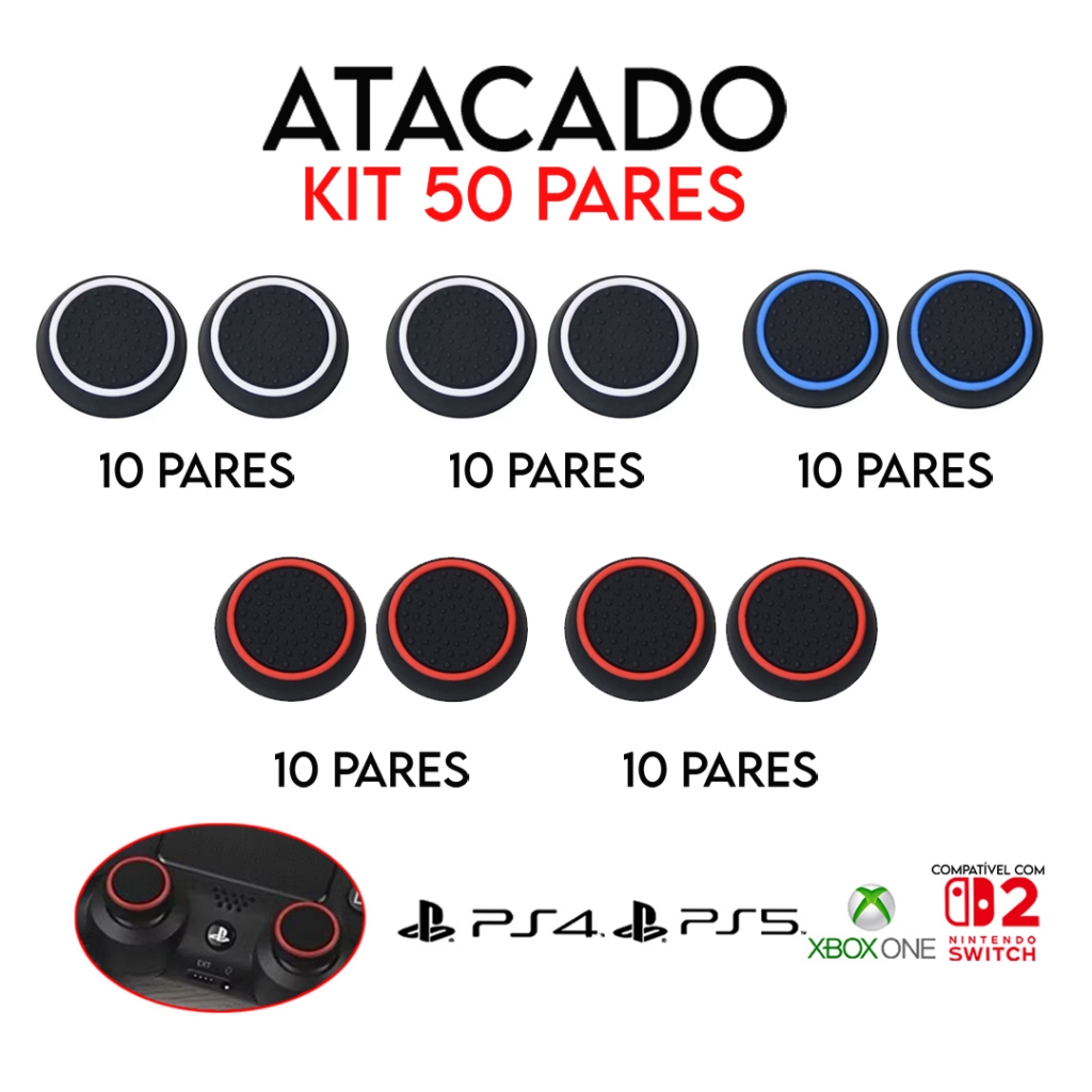 KIT 50 e KIT 20 Pares GRIP Para Analogico PS4/ PS5/ XBOX ONE/ SERIES S/ SWITCH 2 Silicone Ótima Qualidade.
