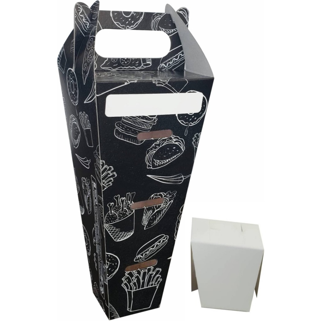 100 peças - Embalagem Pizza Cone Delivery (para 01 cone) - Linha Preta