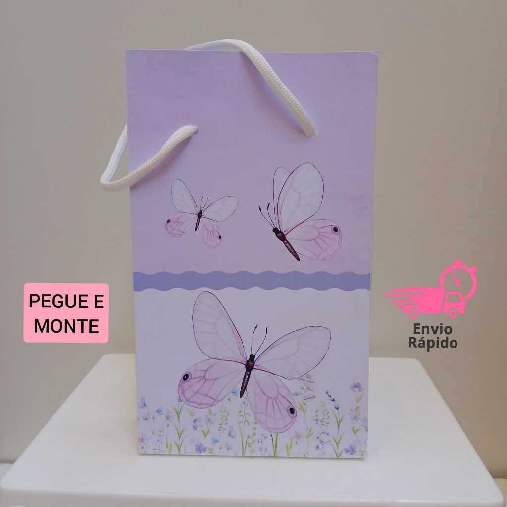 10 Sacolinha Surpresa JARDIM DAS BORBOLETAS LILÁS - Pegue e Monte - Lembrancinha infantil - PRONTA ENTREGA