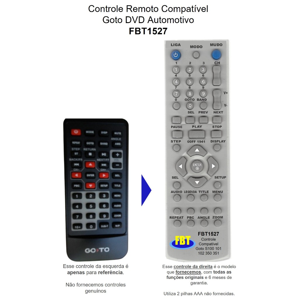 Controle Remoto Compatível Go To X9010DTV S100 101 102 350 300 500 FBT1527