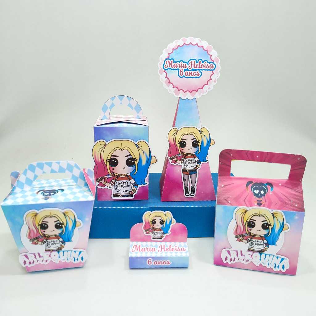 Kit Festa Arlequina Personalizado Pegue e Monte – Lembrancinhas para Aniversário Arlequina