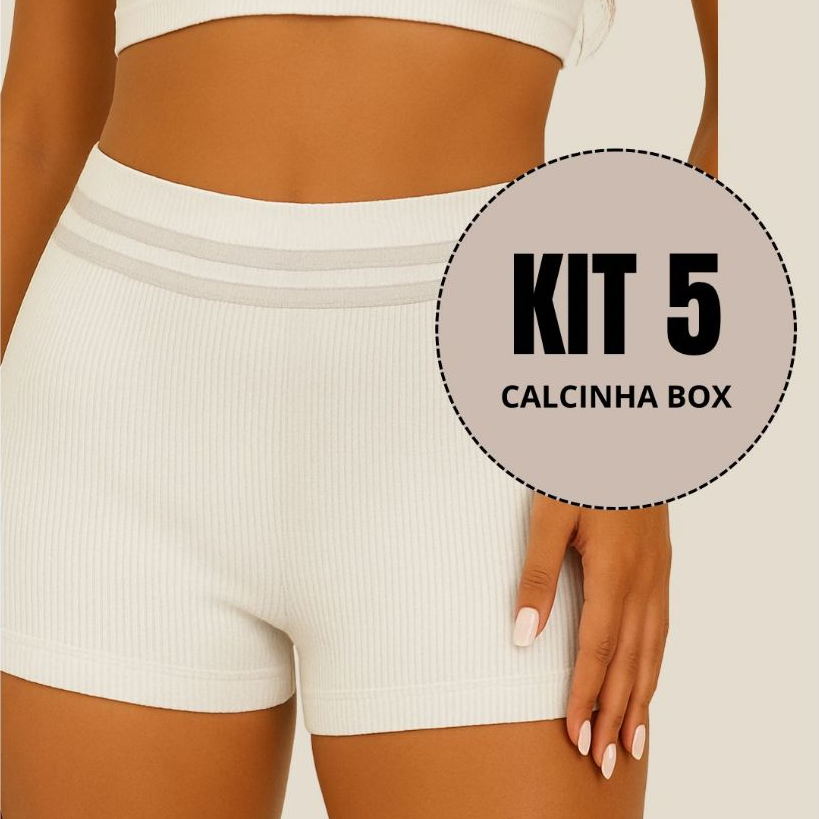 Kit 5 Cueca Calcinha Box Canelada Cós Alto Tecido Poliamida Conforto Moda Lingerie Feminina em Oferta na Shopee