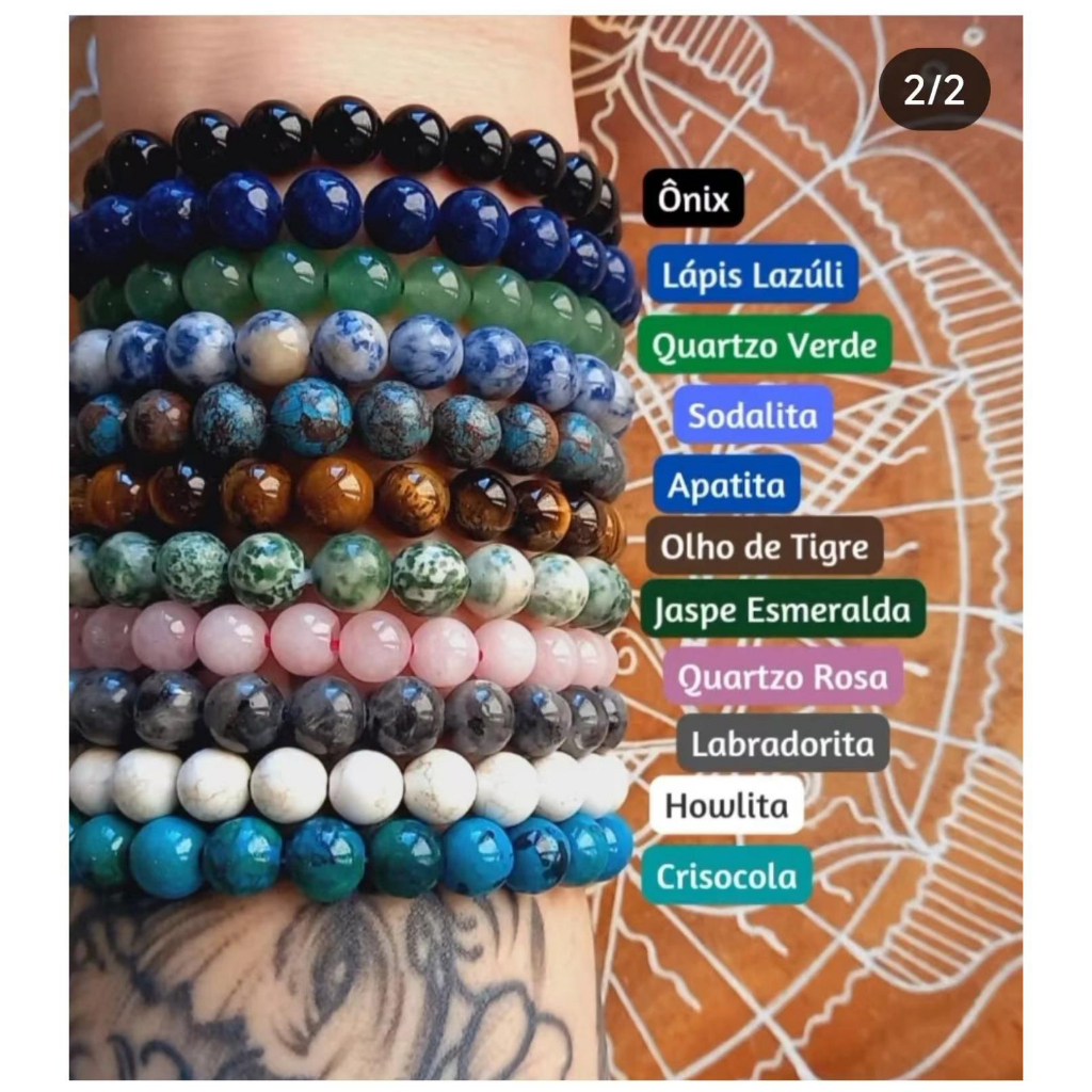 Pedra Natural Redonda Grânulo Pulseiras Mulheres Homens Charme Cristal Pedras em Oferta na Shopee