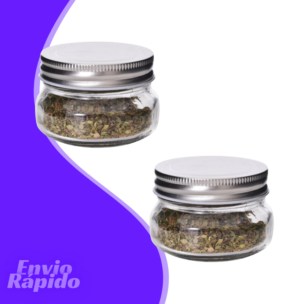 Kit 2 Pote Porta Mantimento Tempero De Vidro - P 150ml Tampa Inox
