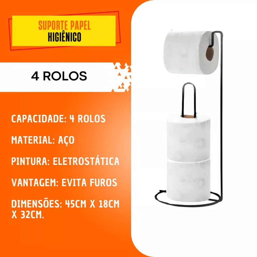 Porta Suporte Papel Higiênico 4 Rolos De Chão Papeleiro Banheiro Casa PROMOÇÃO
