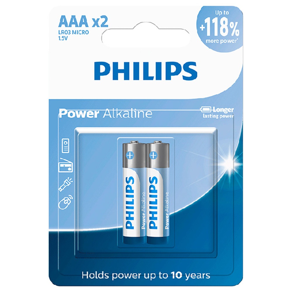 Pilha alcalina Philips AAA LR03P12S/59 - cartela com 2 unidades em Oferta na Shopee