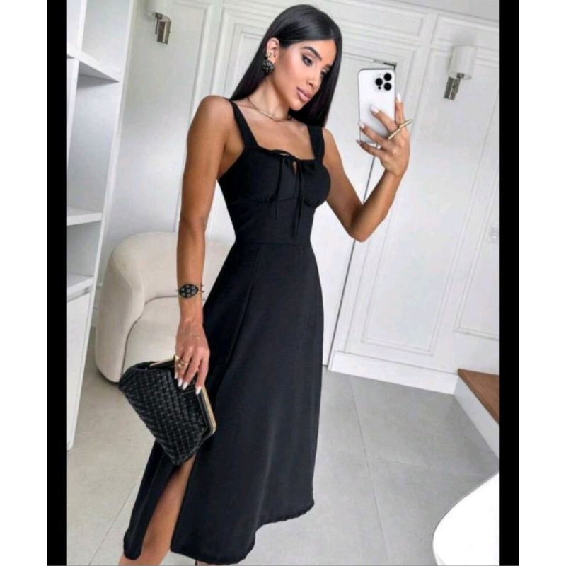 Vestido midi camponesa alça grosa