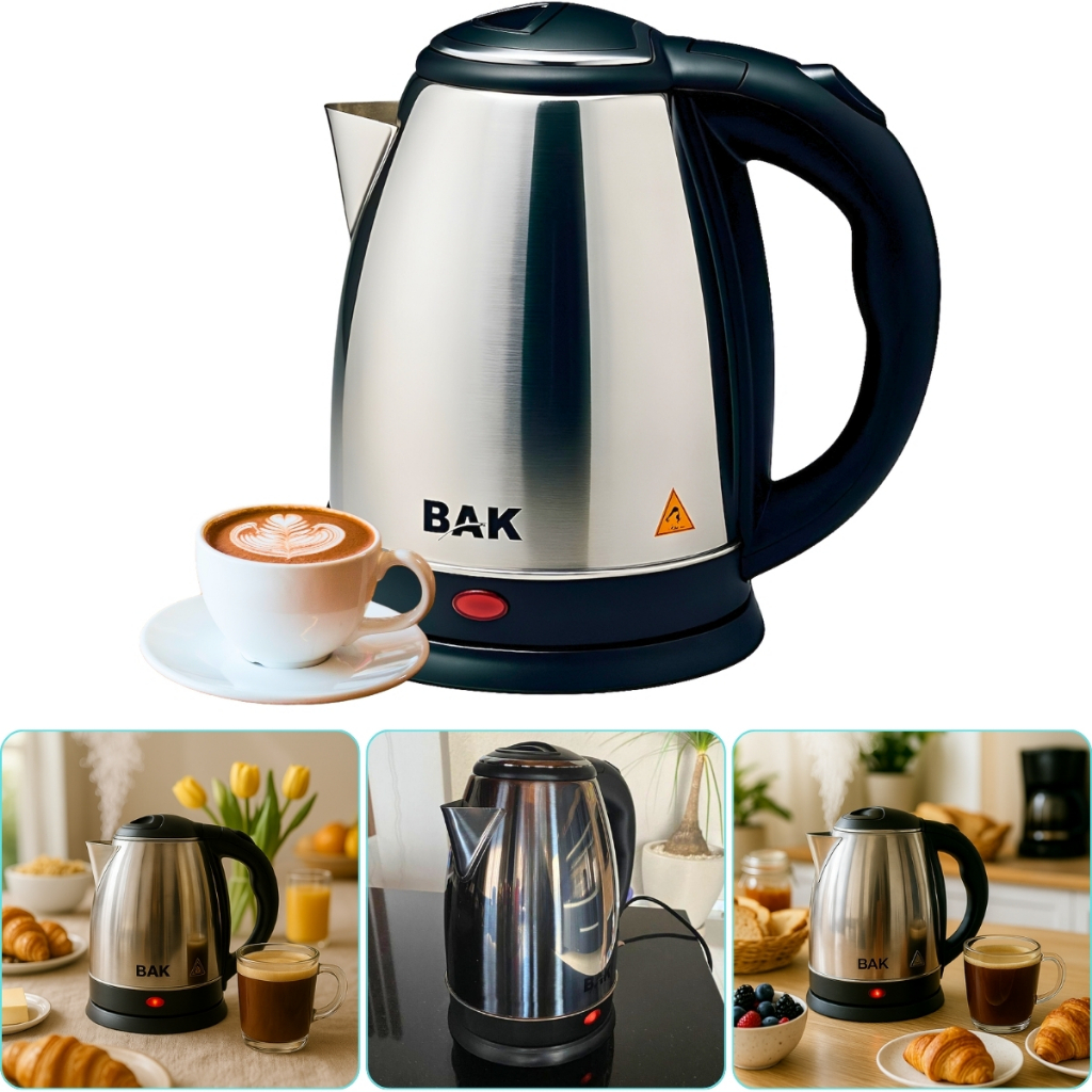 Chaleira Jarra Elétrica da BAK em Aço Inox 1.8 Litros Voltagens 127v ou 220v Chaleira Moderna C/ Desligamento Automático