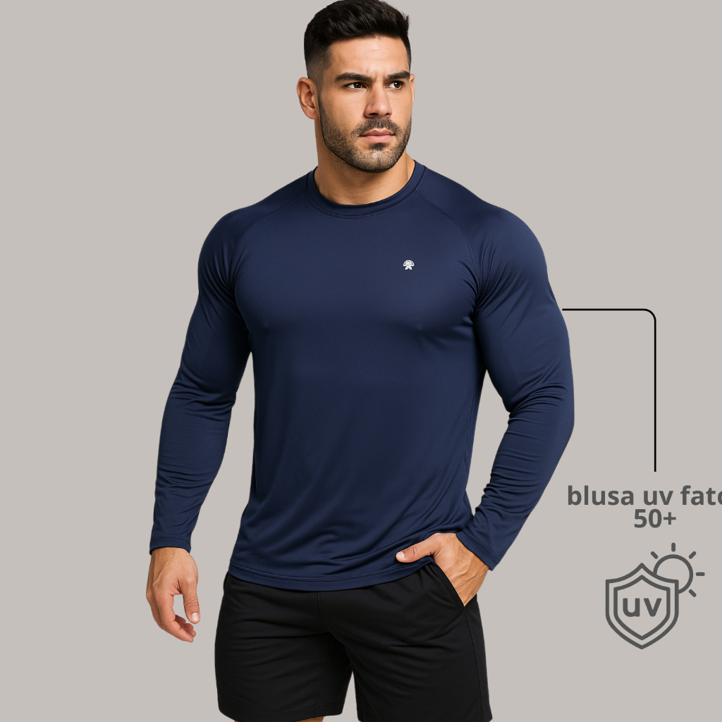 Camiseta Uv Masculina Proteção Solar Treino Praia Piscina Corrida Pescaria Academia