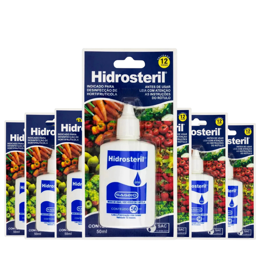 Kit 10 Hipoclorito Hidrosteril Gotas 50 ML Sanitizante para Água Saladas, Frutas, Mamadeira, Chupeta