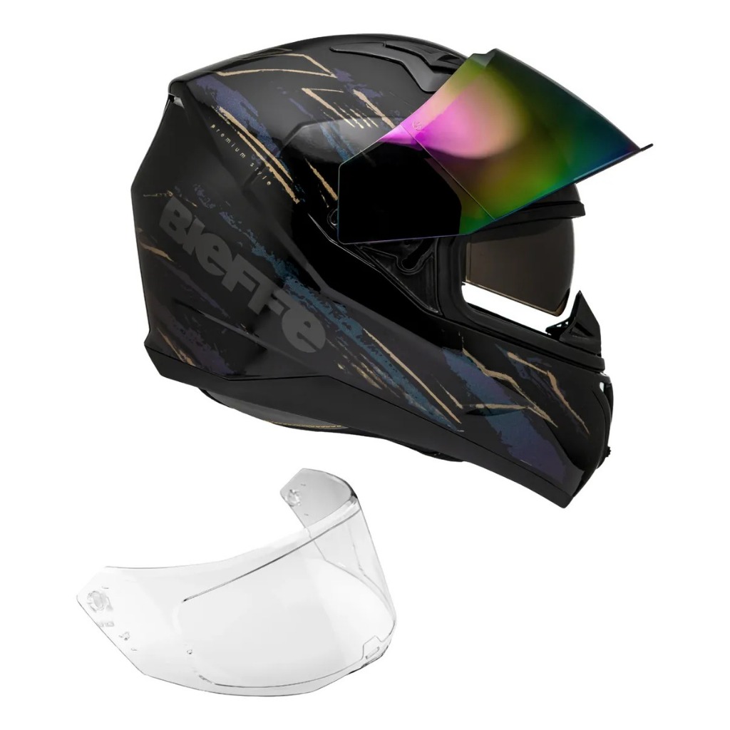 CAPACETE BIEFFE MOTO MOTOCICLISTA B-40 HUNTING PRETO BRILHANTE CAMALEAO COM VISEIRA CAMALEÃOUNISSEX