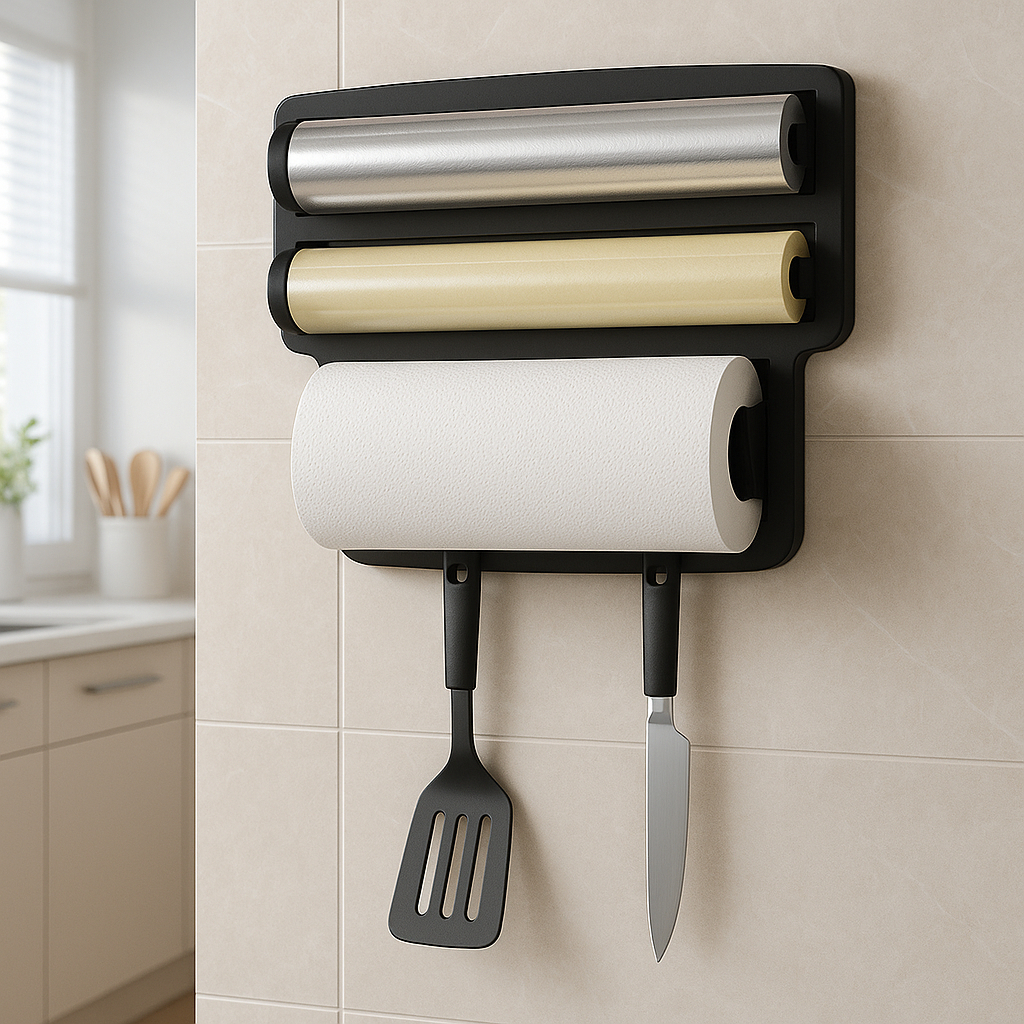 Dispenser Triplo Rolo De Papel Toalha Porta Papel + gancho utensilhos