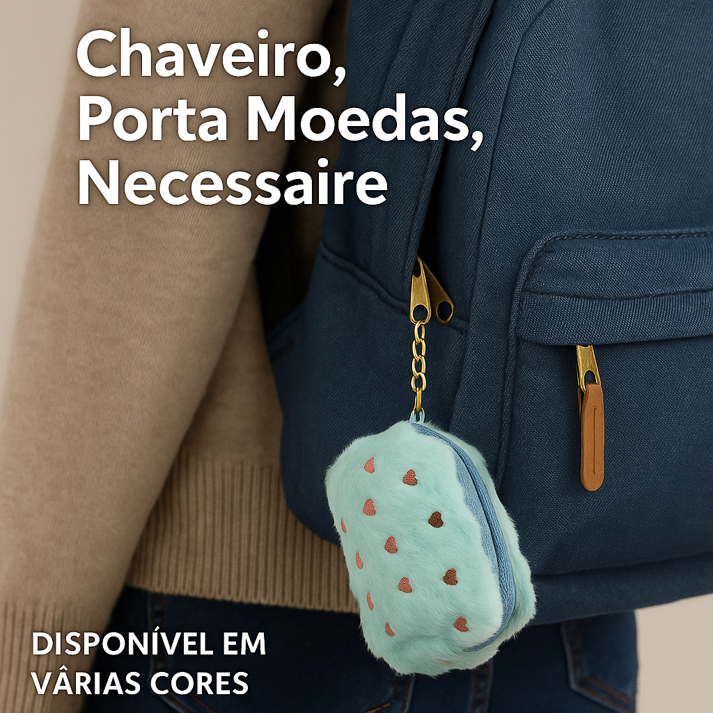Kit 2/4 Necessaire de Pelucia c/ Zíper Chaveiro Porta Moedas Feminino em Oferta na Shopee