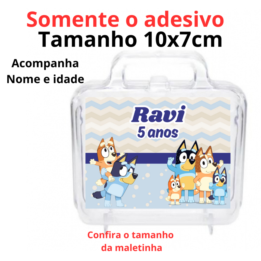 RÓTULO ADESIVO BLUEY PARA MALETINHA ACRÍLICA LEMBRANCINHA PERSONALIZADAS