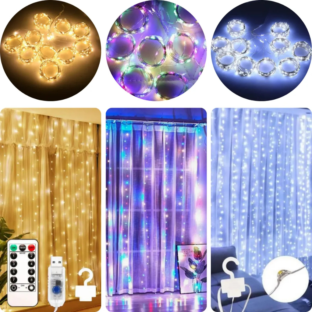 Cortina Led Decoração 4x3 3x3 Metros 110v/220v Bivolt + 300 Leds Amarelo Branco Colorido