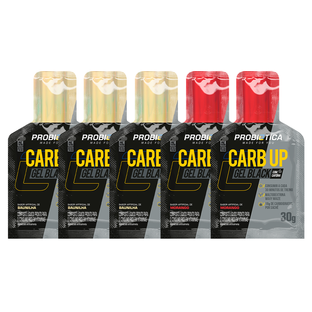 Carb Up Black Probiótica Kit 5 Sachês 30g Cada Gel de Carboidrato com Cafeína