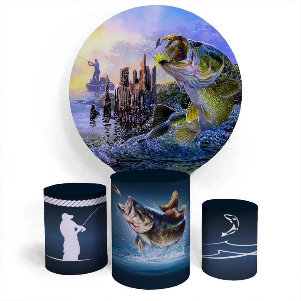 Kit Painel Evento Pesca Pescaria Decorativo Divertido Painel Redondo + Trio Completo Alta Qualidade Premium