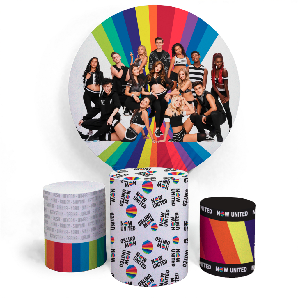Kit Painel Decoração NU Now United Redondo Capa Veste Fácil E Capa Trio Cilíndro Personalizado Festa De Aniversário