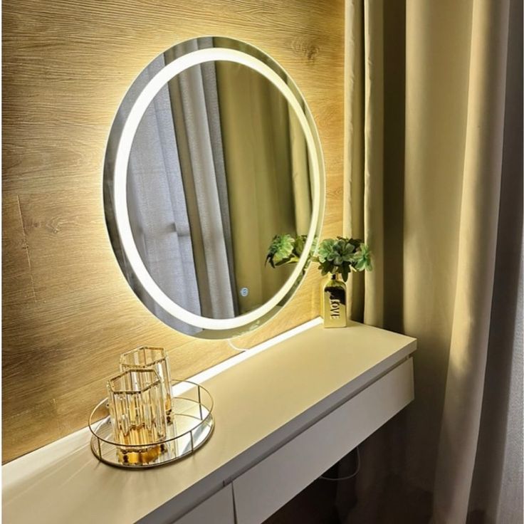 Espelho Redondo Jateado 3 Tons de Led e Botão Touch Screen 60cm - Para Penteadeira Quarto Banheiro em Oferta na Shopee