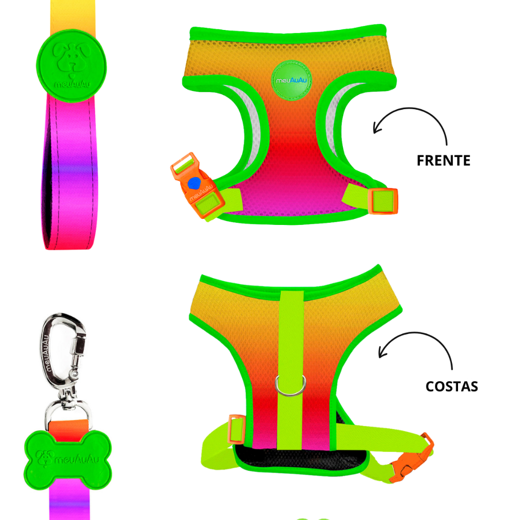 KIT Coleira Peitoral + GUIA 120cm Cachorro meuAuAu - Caes -  Caes Shitzu York Golden Boder SRD
