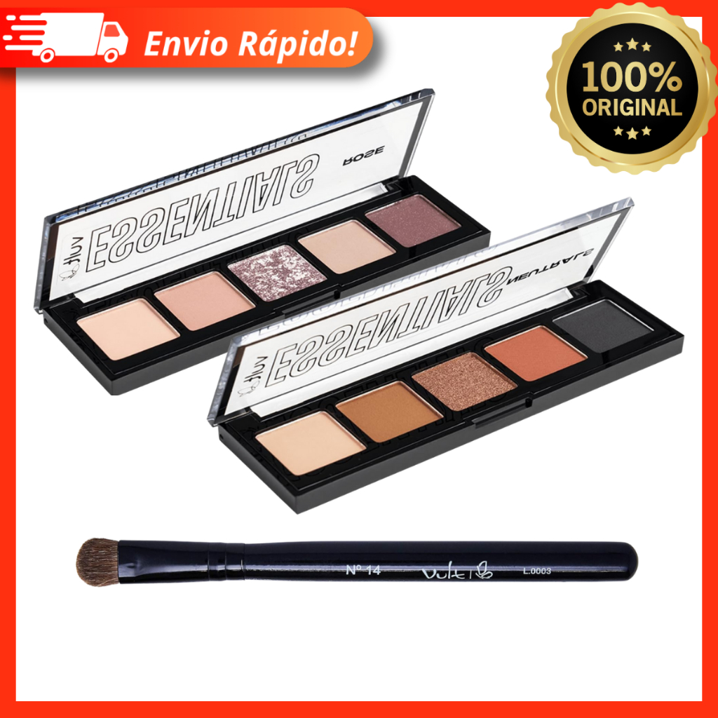 Paleta de Sombras Essentials Vult + Pincel para Depositar Sombras N14 - Paleta Rose e Neutrals