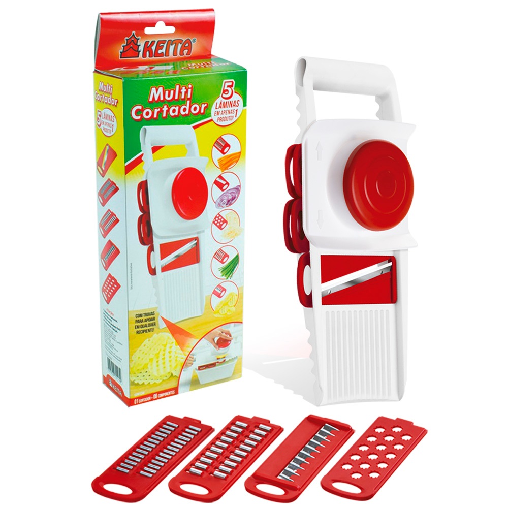 Multi Cortador com 5 Laminas, Cortes diferentes - Para legumes e Verduras - 5 em 1 - com Travas para apoio - Marca Keita