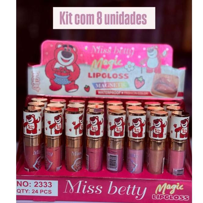 Lip Gloss Labial Magic Urso Super Brilho Miss Betty - Longa Duração Efeito Espelhado