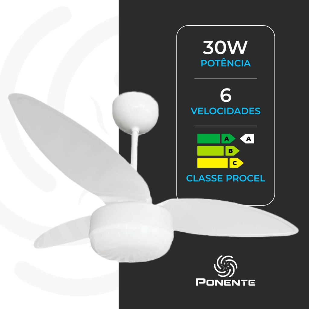 Ventilador de Teto Zonda Inverter Ponente – Controle Remoto, 6 Velocidades e Função Reversão