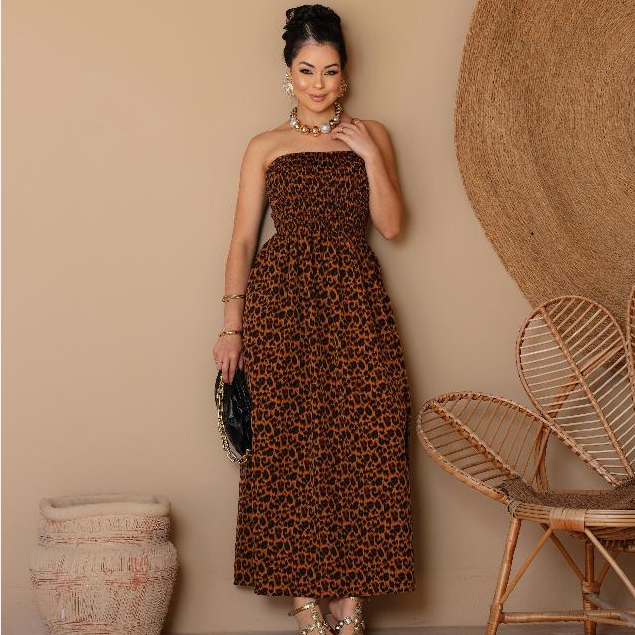 Vestido Longo Tomara que Caia Estampa Animal Pop Art Exclusiva em Oferta na Shopee