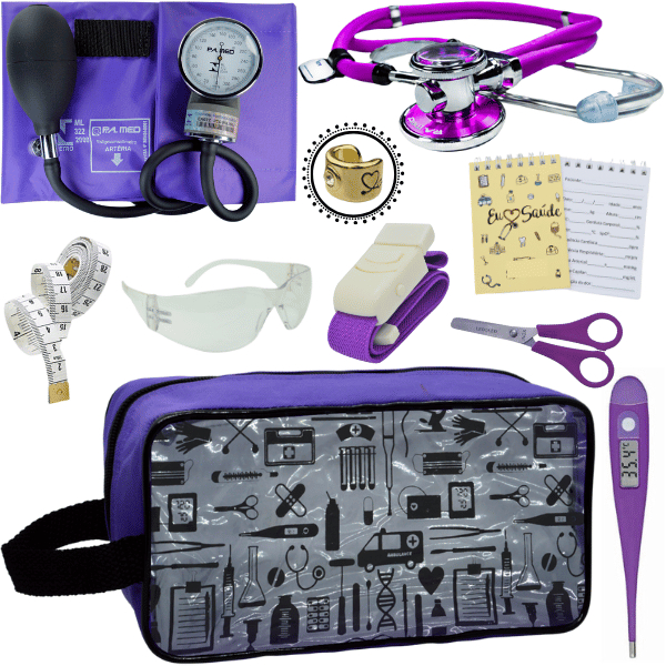 Kit Academico Enfermagem Esfigmomanometro Estetoscopio Multi Necessaire Estampada Estagio