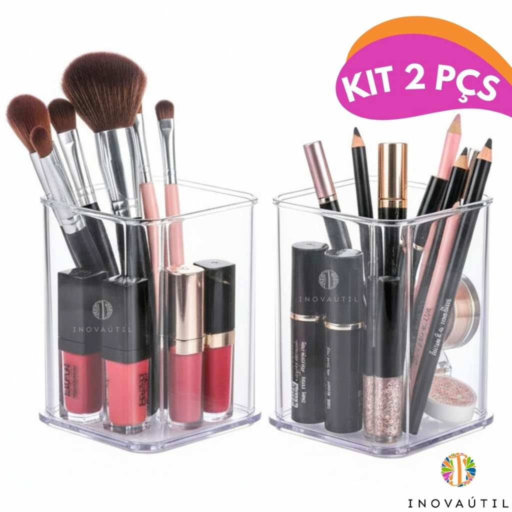 Porta Maquiagem e Cosméticos Acrílico 2 peças Organizador Multi Uso Porta Lápis Objetos Escritório em Oferta na Shopee