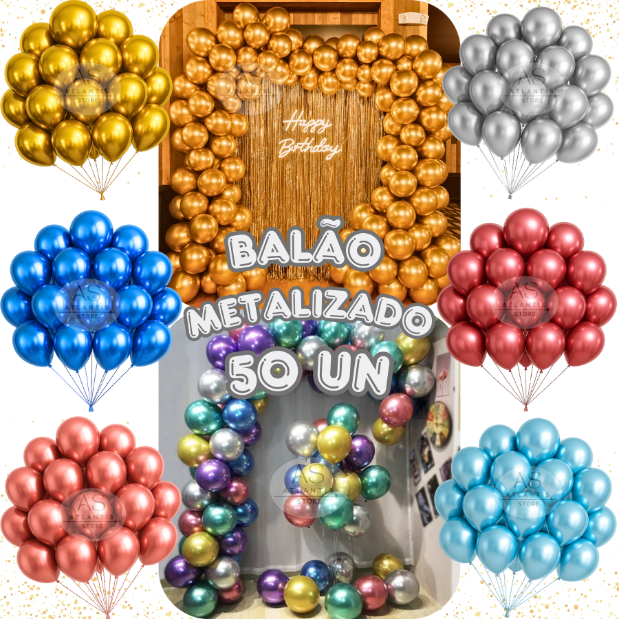 Kit 50 Un Balão Metalizado Bexiga Nº10 Festa Aniversário Comemoração Decoração Várias Cores em Oferta na Shopee